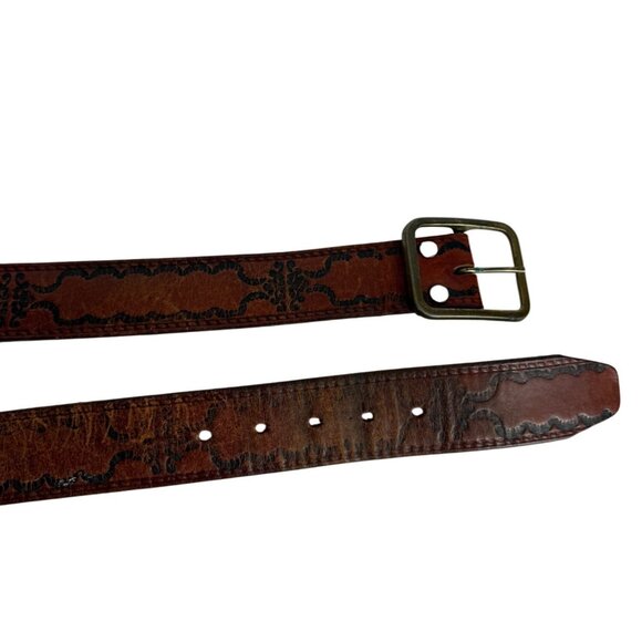 Rio Grande Western Tooled Belt Sz 38 Cognac Brown Steerhide Leather VTG Cowgirl - Picture 5 of 14